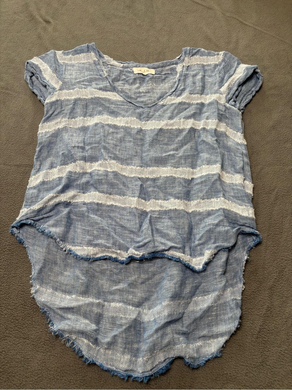 Bella Dahl Women’s XS Blue/White Striped Linen Cap Sleeve Blouse